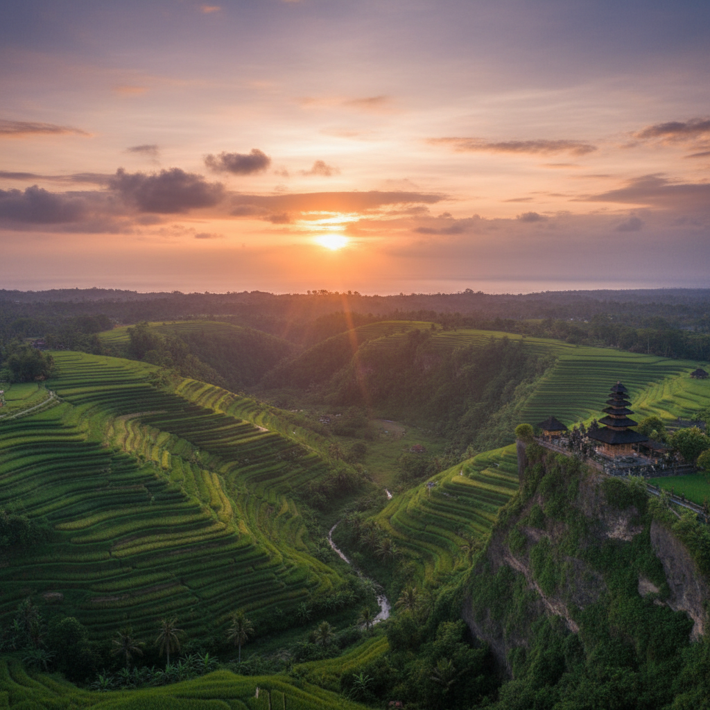 Bali rice paddies at sunset