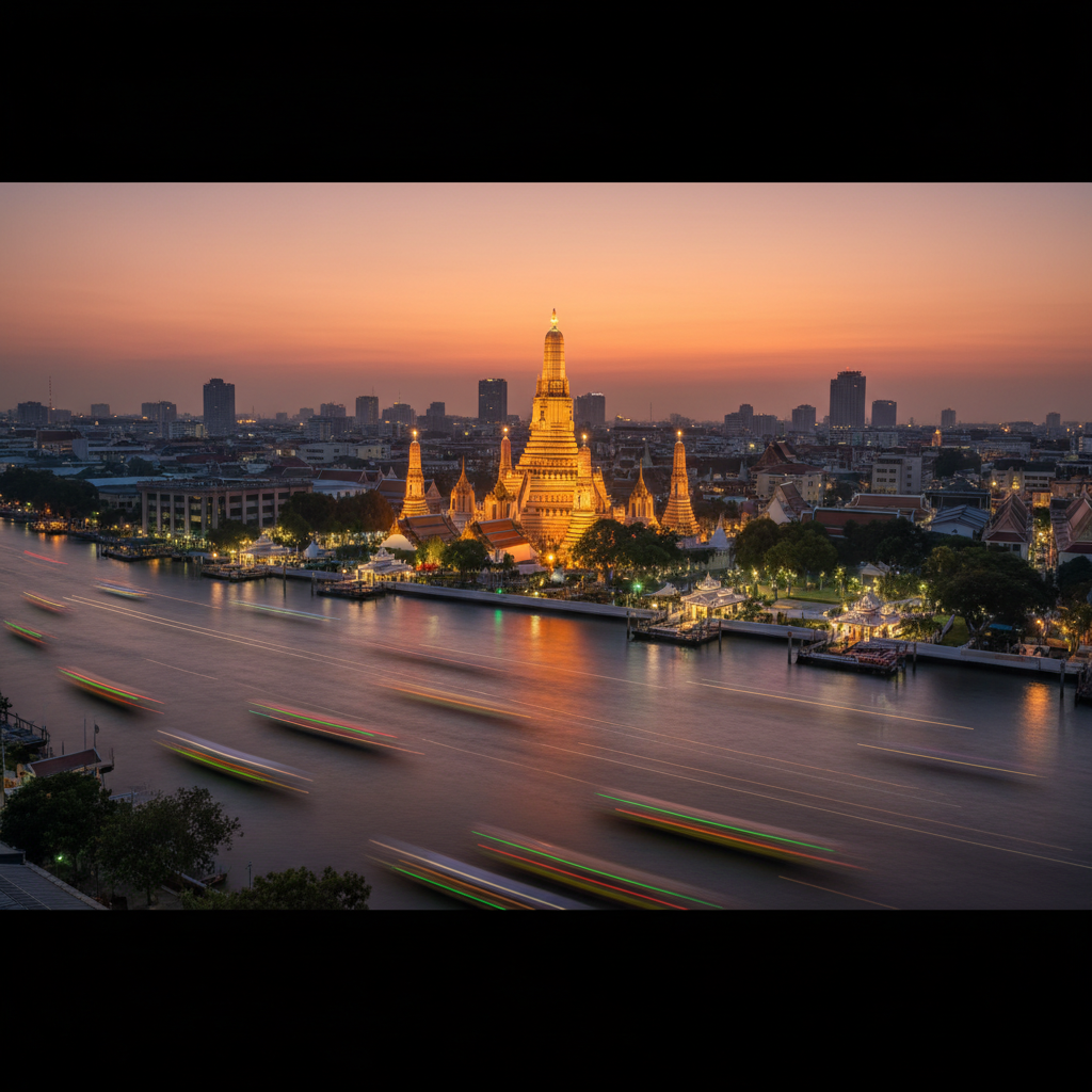 Bangkok golden temples at dusk